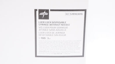 Medline SYR103010 3ml Luer Lock Disposable Syringe w/o Ndle - Box of 100